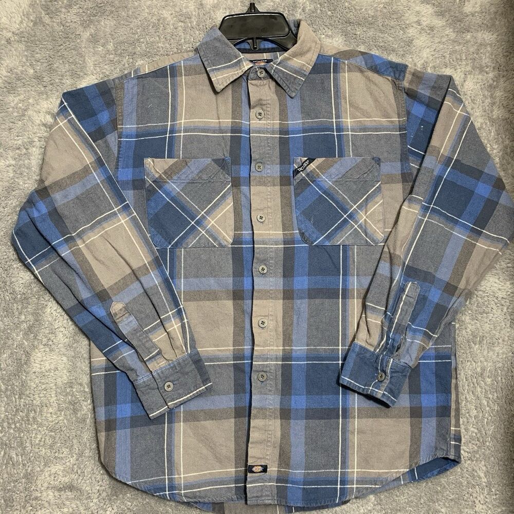 Vintage Dickies Shirt‎ Mens Medium Flannel Faded Heavyweight Skater Work